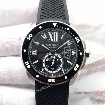Swiss Grade Cartier Calibre De Diver W710056 watch SS Black Rubber
